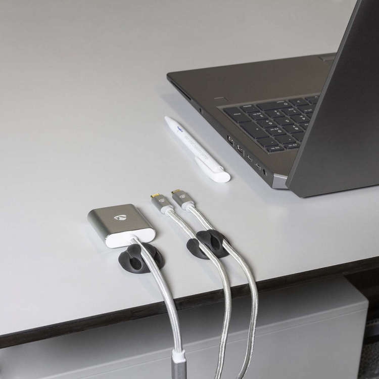 Nedis Kabel Ledelse | Kabelklips | Klikk og Go | 4 stk. | Antall plasser: 3 Spor | Maksimal kabeltykkelse: 5.3 mm | TPE | Sort