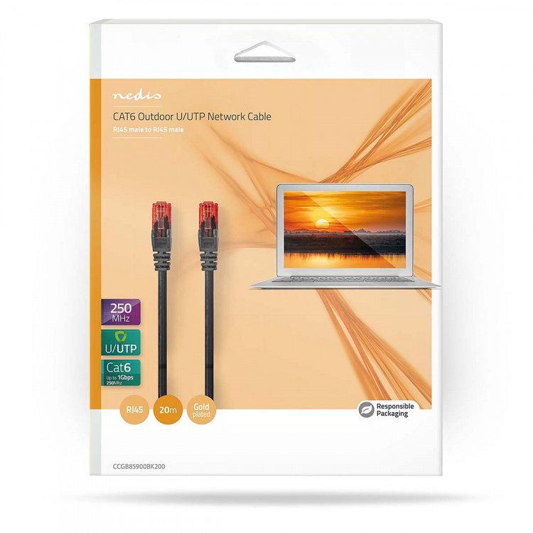 Nedis CAT6 Nettverkskabel | RJ45 Han | RJ45 Han | U/UTP | 20.0 m | Utendørs | Rund | PVC | Sort | Boks
