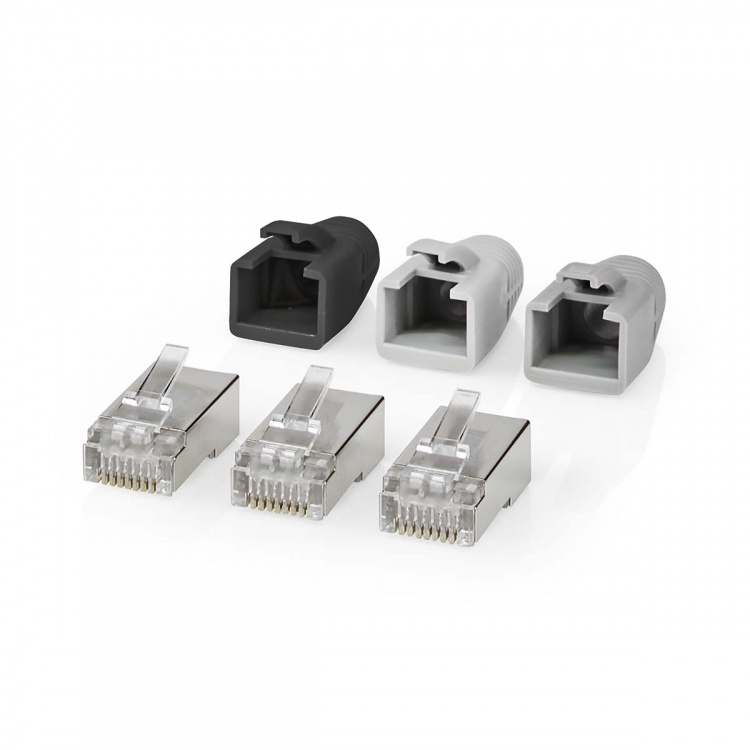 Nedis RJ45-kontakt | RJ45 Pass Through | Solid/Stranded FTP CAT6 | Rett | Gull belagt | 10 stk. | Polycarbonate | Grå / Hvit / Sort | Boks Nedis RJ45-kontakt | RJ45 Pass Through | Solid/Stranded FTP CAT6 | Rett | Gull belagt | 10 stk. | Polycarbonate | Grå / Hvit / Sort | Boks