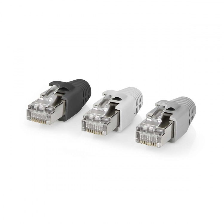 Nedis RJ45-kontakt | RJ45 Pass Through | Solid/Stranded FTP CAT6 | Rett | Gull belagt | 10 stk. | Polycarbonate | Grå / Hvit / Sort | Boks Nedis RJ45-kontakt | RJ45 Pass Through | Solid/Stranded FTP CAT6 | Rett | Gull belagt | 10 stk. | Polycarbonate | Grå / Hvit / Sort | Boks