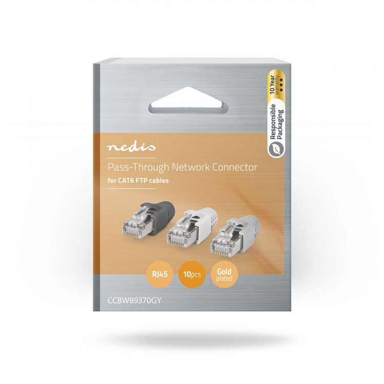 Nedis RJ45-kontakt | RJ45 Pass Through | Solid/Stranded FTP CAT6 | Rett | Gull belagt | 10 stk. | Polycarbonate | Grå / Hvit / Sort | Boks Nedis RJ45-kontakt | RJ45 Pass Through | Solid/Stranded FTP CAT6 | Rett | Gull belagt | 10 stk. | Polycarbonate | Grå / Hvit / Sort | Boks