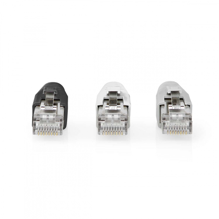 Nedis RJ45-kontakt | RJ45 Pass Through | Solid/Stranded FTP CAT6a | Rett | Gull belagt | 10 stk. | Polycarbonate | Grå / Hvit / Sort | Boks