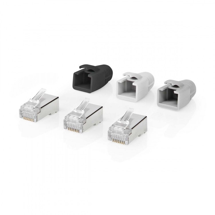 Nedis RJ45-kontakt | RJ45 Pass Through | Solid/Stranded FTP CAT6a | Rett | Gull belagt | 10 stk. | Polycarbonate | Grå / Hvit / Sort | Boks