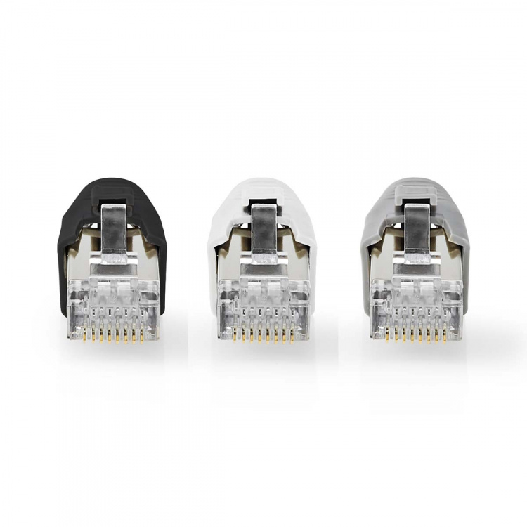 Nedis RJ45-kontakt | RJ45 Pass Through | Solid/Stranded FTP CAT7 | Rett | Gull belagt | 10 stk. | Polycarbonate | Grå / Hvit / Sort | Boks Nedis RJ45-kontakt | RJ45 Pass Through | Solid/Stranded FTP CAT7 | Rett | Gull belagt | 10 stk. | Polycarbonate | Grå / Hvit / Sort | Boks