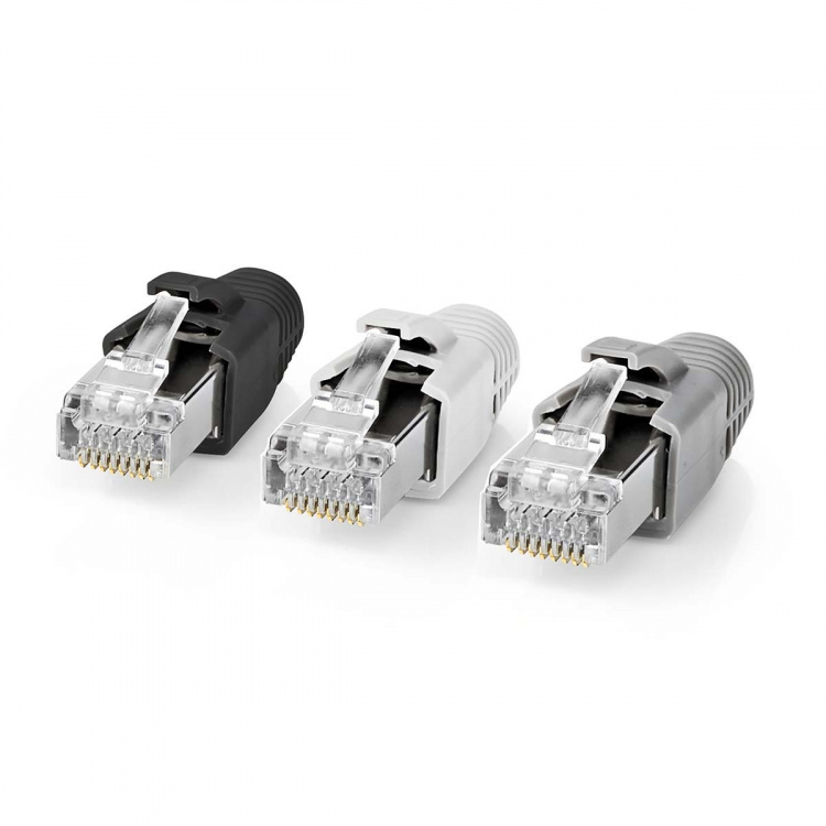 Nedis RJ45-kontakt | RJ45 Pass Through | Solid/Stranded FTP CAT7 | Rett | Gull belagt | 10 stk. | Polycarbonate | Grå / Hvit / Sort | Boks Nedis RJ45-kontakt | RJ45 Pass Through | Solid/Stranded FTP CAT7 | Rett | Gull belagt | 10 stk. | Polycarbonate | Grå / Hvit / Sort | Boks