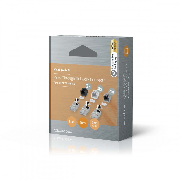 Nedis RJ45-kontakt | RJ45 Pass Through | Solid/Stranded FTP CAT7 | Rett | Gull belagt | 10 stk. | Polycarbonate | Grå / Hvit / Sort | Boks Nedis RJ45-kontakt | RJ45 Pass Through | Solid/Stranded FTP CAT7 | Rett | Gull belagt | 10 stk. | Polycarbonate | Grå / Hvit / Sort | Boks