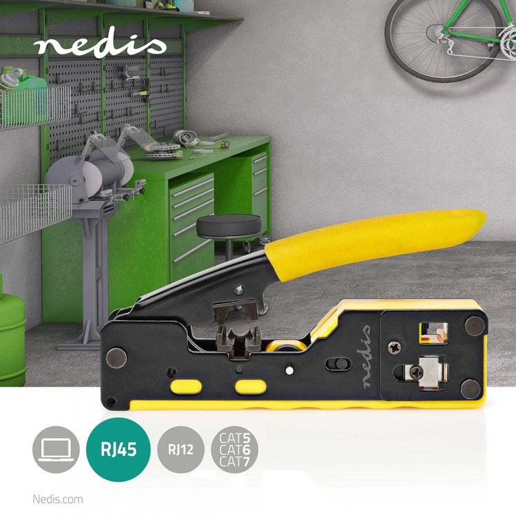 Nedis Crimp pliers | CAT5 / CAT5e / CAT6 / CAT6a / CAT7 / RJ12 / RJ45 | Cutting / Plier / Stripping | Gummi / Stål | Gul / Sort Nedis Crimp pliers | CAT5 / CAT5e / CAT6 / CAT6a / CAT7 / RJ12 / RJ45 | Cutting / Plier / Stripping | Gummi / Stål | Gul / Sort