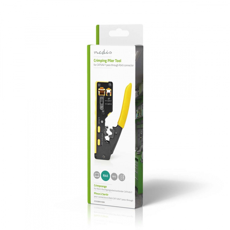 Nedis Crimp pliers | CAT5 / CAT5e / CAT6 / CAT6a / CAT7 / RJ12 / RJ45 | Cutting / Plier / Stripping | Gummi / Stål | Gul / Sort Nedis Crimp pliers | CAT5 / CAT5e / CAT6 / CAT6a / CAT7 / RJ12 / RJ45 | Cutting / Plier / Stripping | Gummi / Stål | Gul / Sort
