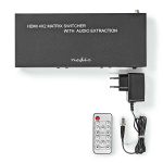 Nedis HDMI ™ Matrix Switch | 4 stk. 2-porters port(s) | 4x HDMI™ Input | 2x 3.5 mm / 2x HDMI™ Output / 2x TosLink | 4K@60Hz | 18 Gbps | Fjernstyrtkontrolert | Metall | Antrasitt