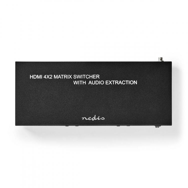 Nedis HDMI ™ Matrix Switch | 4 stk. 2-porters port(s) | 4x HDMI™ Input | 2x 3.5 mm / 2x HDMI™ Output / 2x TosLink | 4K@60Hz | 18 Gbps | Fjernstyrtkontrolert | Metall | Antrasitt