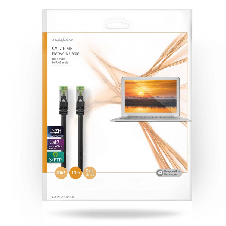 Nedis CAT7 nettverkskabel | S/FTP | RJ45 Han | RJ45 Han | 10.0 m | Snagless | Rund | LSZH | Sort | Konvolutt Nedis CAT7 nettverkskabel | S/FTP | RJ45 Han | RJ45 Han | 10.0 m | Snagless | Rund | LSZH | Sort | Konvolutt