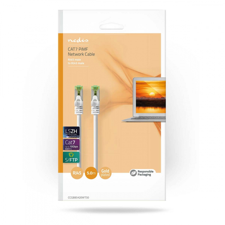 Nedis CAT7 nettverkskabel | S/FTP | RJ45 Han | RJ45 Han | 5.00 m | Snagless | Rund | LSZH | Hvit | Boks Nedis CAT7 nettverkskabel | S/FTP | RJ45 Han | RJ45 Han | 5.00 m | Snagless | Rund | LSZH | Hvit | Boks