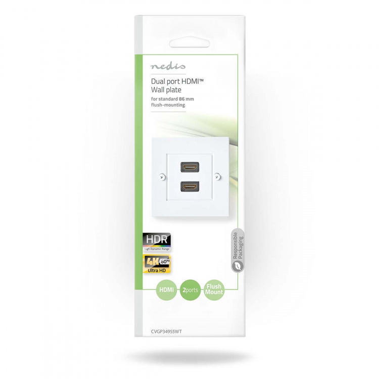 Nedis HDMI™ Veggboks | 2x HDMI™ Female | 4K@60Hz | HDMI™ Output | Sort | 18 Gbps | Gull belagt | Konvolutt