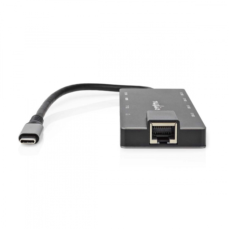 Nedis USB Multi-Port Adapter | 10-i-1 | USB 3.2 Gen 1 | USB-C™ Hann | HDMI™ Output / RJ45 Hun / SD / 2x USB-C™ / 3.5 mm Hun / 3x USB-A Hunn | 5 Gbps | 0.20 m | Rund | Gull belagt | PVC | Antrasitt | Boks