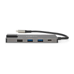Nedis USB Multi-Port Adapter | 10-i-1 | USB 3.2 Gen 1 | USB-C™ Hann | HDMI™ Output / RJ45 Hun / SD / 2x USB-C™ / 3.5 mm Hun / 3x USB-A Hunn | 5 Gbps | 0.20 m | Rund | Gull belagt | PVC | Antrasitt | Boks