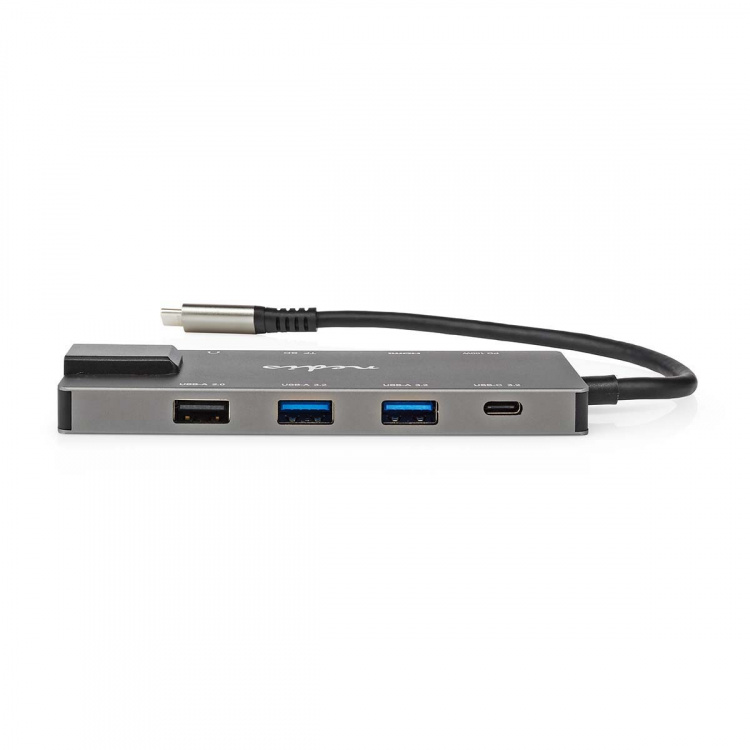 Nedis USB Multi-Port Adapter | 10-i-1 | USB 3.2 Gen 1 | USB-C™ Hann | HDMI™ Output / RJ45 Hun / SD / 2x USB-C™ / 3.5 mm Hun / 3x USB-A Hunn | 5 Gbps | 0.20 m | Rund | Gull belagt | PVC | Antrasitt | Boks