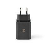 Nedis vegg lader | 30 W | PD3.0 27W / PD3.0 30W / QC3.0 | Hurtigladefunksjon | 1.5 / 2.0 / 2.5 / 3.0 A | Antall utganger: 1 | USB-C™ | Automatisk Spenning Utvalg | Sort