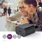 Nedis vegg lader | 30 W | PD3.0 27W / PD3.0 30W / QC3.0 | Hurtigladefunksjon | 1.5 / 2.0 / 2.5 / 3.0 A | Antall utganger: 1 | USB-C™ | Automatisk Spenning Utvalg | Sort