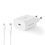 Nedis vegg lader | 20 W | PD3.0 20W | Hurtigladefunksjon | 1.67 A / 2.22 A / 3.0 A | Antall utganger: 1 | USB-C™ | Lightning 8-Pin (Løs) Kabel | 1.00 m | Automatisk Spenning Utvalg | Hvit