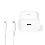 Nedis vegg lader | 20 W | PD3.0 20W | Hurtigladefunksjon | 1.67 A / 2.22 A / 3.0 A | Antall utganger: 1 | USB-C™ | Lightning 8-Pin (Løs) Kabel | 1.00 m | Automatisk Spenning Utvalg | Hvit