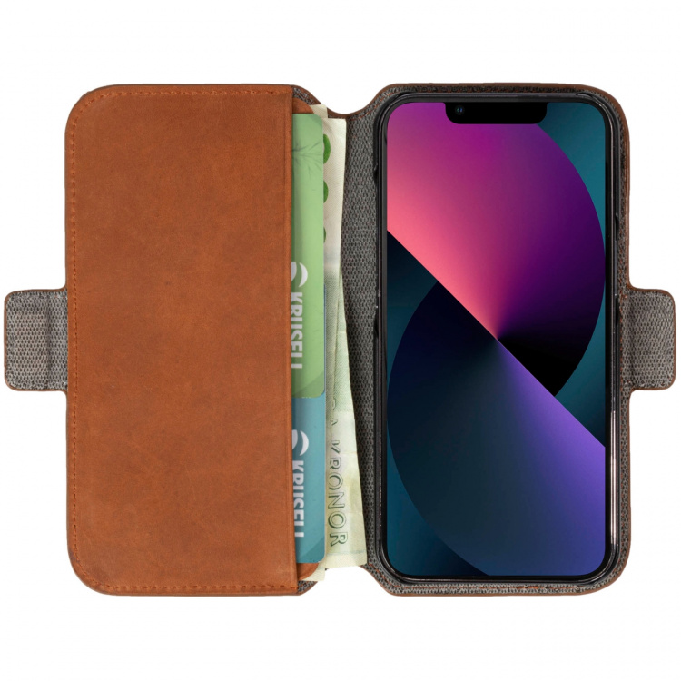 Krusell Leather Phone Wallet iPhone 13 Mini Cognac Krusell Leather Phone Wallet iPhone 13 Mini Cognac