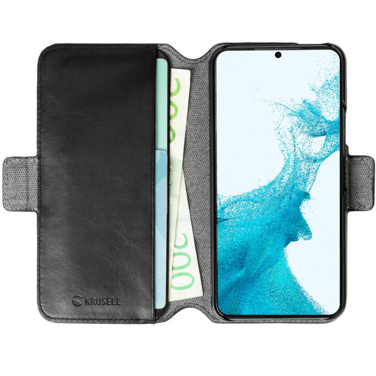 krusell Leather Phone Wallet Galaxy S22+ Svart krusell Leather Phone Wallet Galaxy S22+ Svart