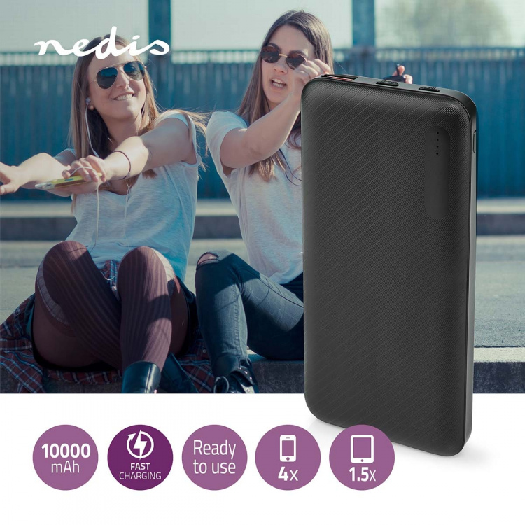 Nedis Power Bank | 10000 mAh | 1.5 / 2.0 / 3.0 A | Antall utganger: 2 | Utgangstilkobling: 1x USB-A / 1x USB-C™ | Inngangstilkobling: 1x Micro USB / 1x USB-C™ | PD2.0 18W | Lithium-Polymer Nedis Power Bank | 10000 mAh | 1.5 / 2.0 / 3.0 A | Antall utganger: 2 | Utgangstilkobling: 1x USB-A / 1x USB-C™ | Inngangstilkobling: 1x Micro USB / 1x USB-C™ | PD2.0 18W | Lithium-Polymer