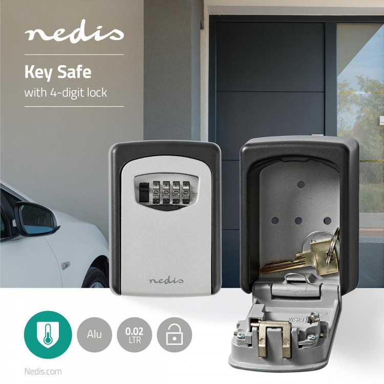 Nedis Hvelv | Key Safe | Kombinasjon Dial Lock | Innendørs og Utendørs | Grå / Sort Nedis Hvelv | Key Safe | Kombinasjon Dial Lock | Innendørs og Utendørs | Grå / Sort