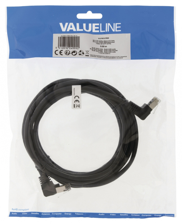 Valueline CAT5e SF/UTP Nettverkskabelen RJ45 (8P8C) Han - RJ45 (8P8C) Han 3.00 m Sort