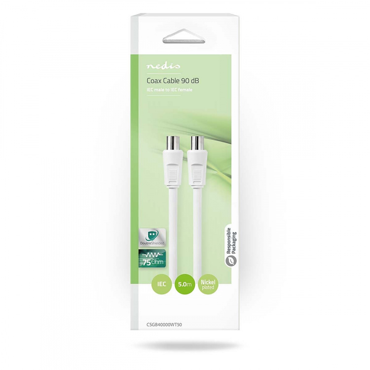 Nedis Coax Cable | IEC (Coax) Han | IEC (Coax) Hun | Nikkel belagt | 90 dB | 75 Ohm | Dobbelt skjermet | 5.00 m | Rund | PVC | Hvit | Boks