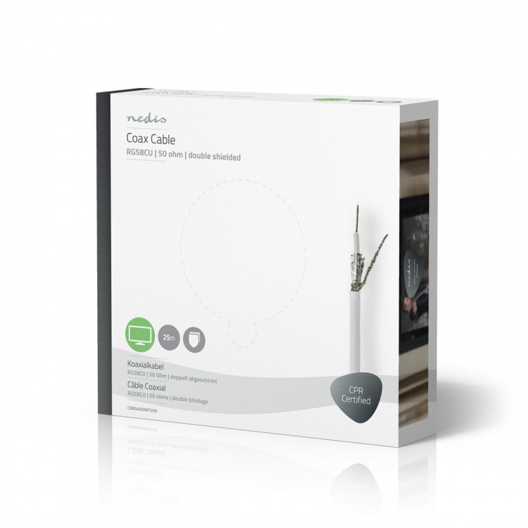 Nedis Tale Kabel på Snelle | RG58C/U | 50 Ohm | Dobbelt skjermet | ECA | 25.0 m | Koax | PVC | Hvit | Gaveeske