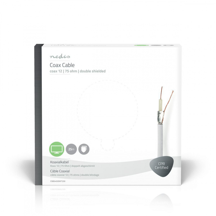 Nedis Tale Kabel på Snelle | Coax 12 | 75 Ohm | Dobbelt skjermet | ECA | 25.0 m | Koax | PVC | Hvit | Gaveeske