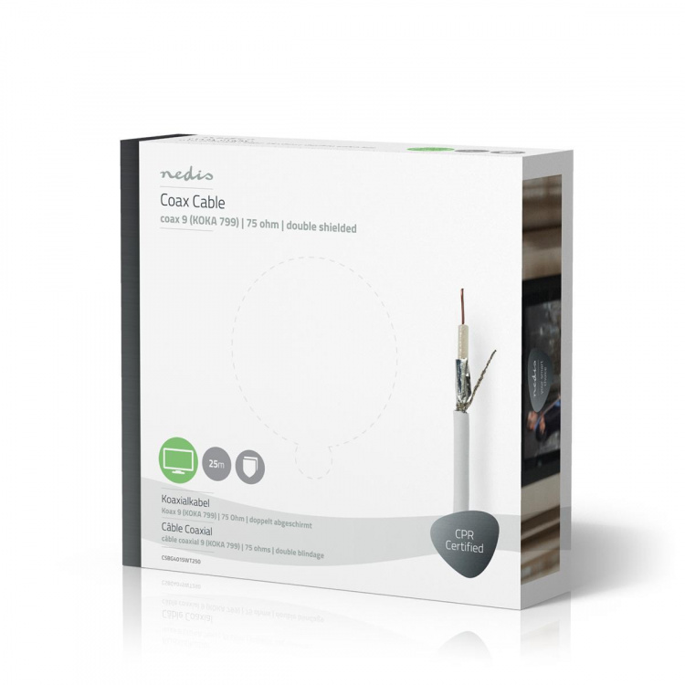 Nedis Tale Kabel på Snelle | RG59 | 75 Ohm | Dobbelt skjermet | ECA | 25.0 m | Koax | PVC | Hvit | Gaveeske
