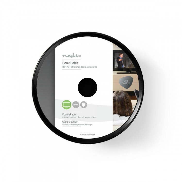 Nedis Tale Kabel på Snelle | RG174 | 50 Ohm | Singel Skjermet | ECA | 100.0 m | Koax | PVC | Sort | Rull Nedis Tale Kabel på Snelle | RG174 | 50 Ohm | Singel Skjermet | ECA | 100.0 m | Koax | PVC | Sort | Rull