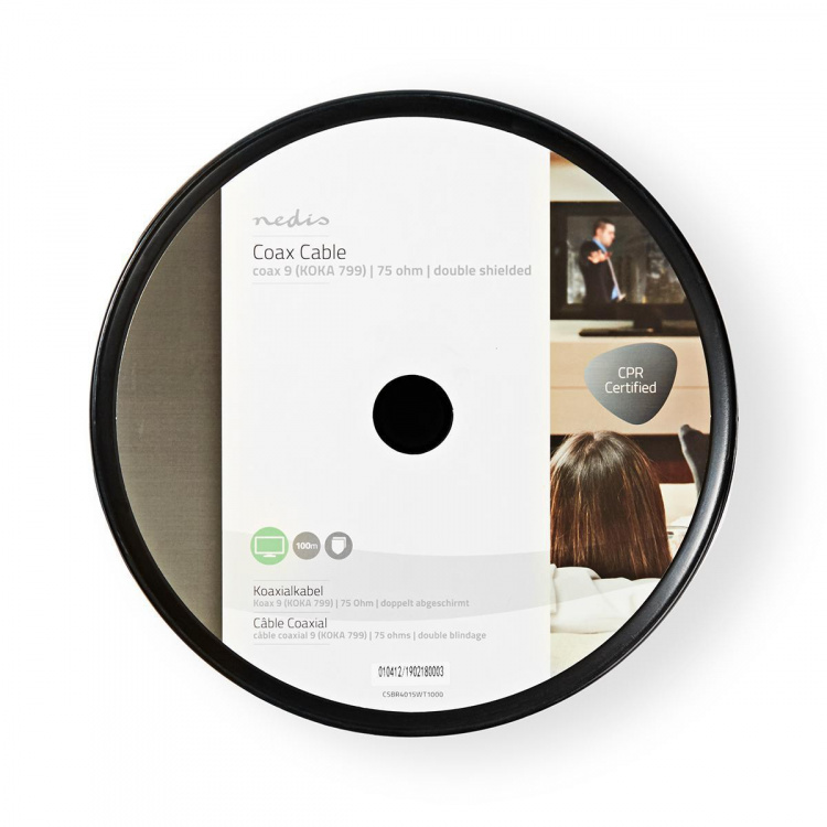 Nedis Tale Kabel på Snelle | RG6T | 75 Ohm | Dobbelt skjermet | ECA | 100.0 m | Koax | PVC | Hvit | Rull