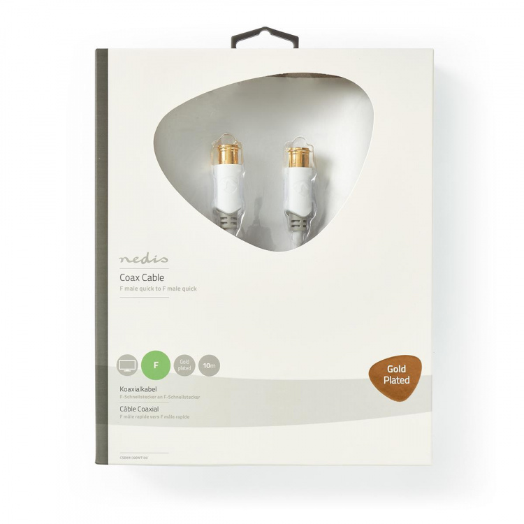 Nedis F Quick - F Quick Cables | F Han Quick | F Han Quick | Gull belagt | 75 Ohm | Dobbelt skjermet | 10.0 m | Rund | PVC | Hvit | Vindus boks Nedis F Quick - F Quick Cables | F Han Quick | F Han Quick | Gull belagt | 75 Ohm | Dobbelt skjermet | 10.0 m | Rund | PVC | Hvit | Vindus boks