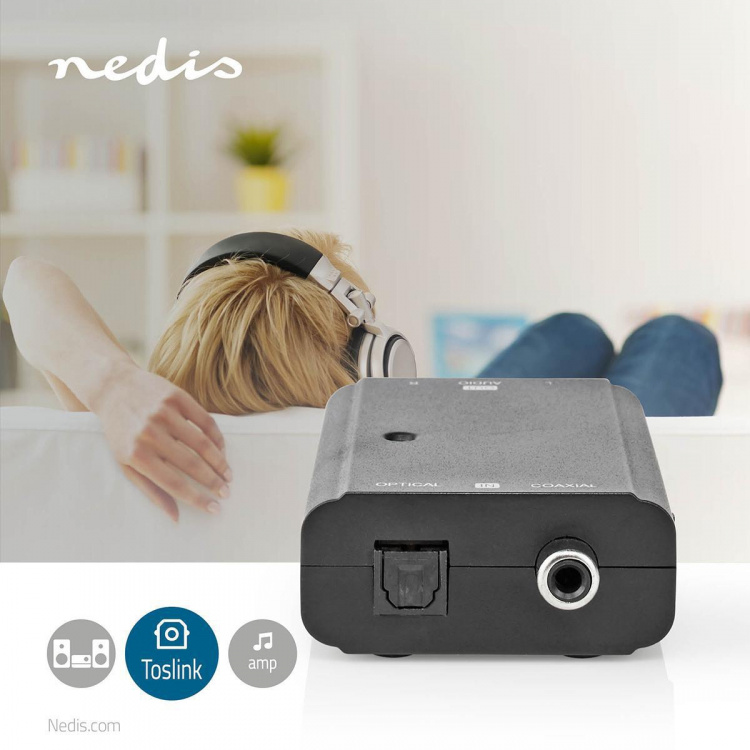 Nedis Digital Audio Converter | 2-veis | Inngang for lyd-/video-/datatilkoblinger: 1x S/PDIF (RCA) Female / 1x Toslink Female | Utgang for lyd-/video-/datatilkoblinger: 2x RCA Male | Manuell | Sort Nedis Digital Audio Converter | 2-veis | Inngang for lyd-/video-/datatilkoblinger: 1x S/PDIF (RCA) Female / 1x Toslink Female | Utgang for lyd-/video-/datatilkoblinger: 2x RCA Male | Manuell | Sort