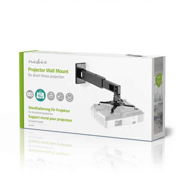 Nedis projektor Mount | Fullbevegelig | 15 kg | Roterbar | Tiltbar | Stål | Sort