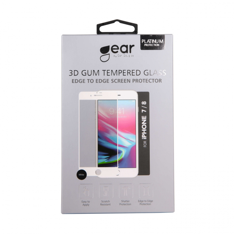Gear Herdet Glass 3D Gum Full Cover Hvit iPhone6/7/8/SE