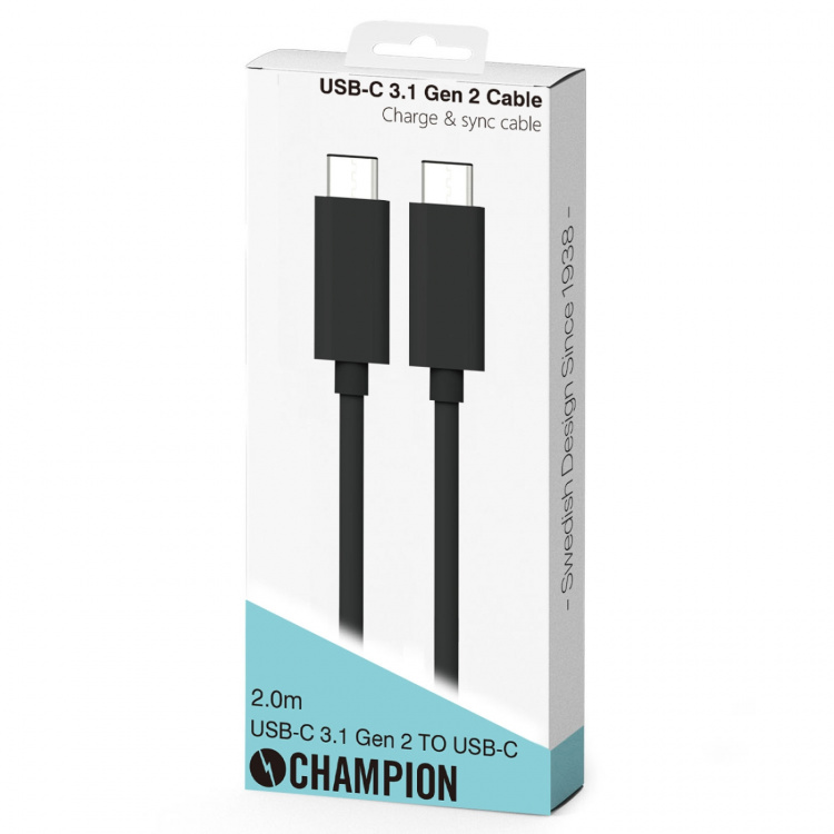 Champion USB-C-kabel 2 m 100 W svart