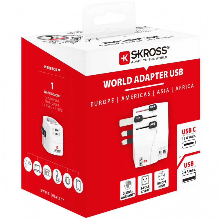SKROSS World Adapter PRO Light (1xUSB-C & 1xUSB-A)