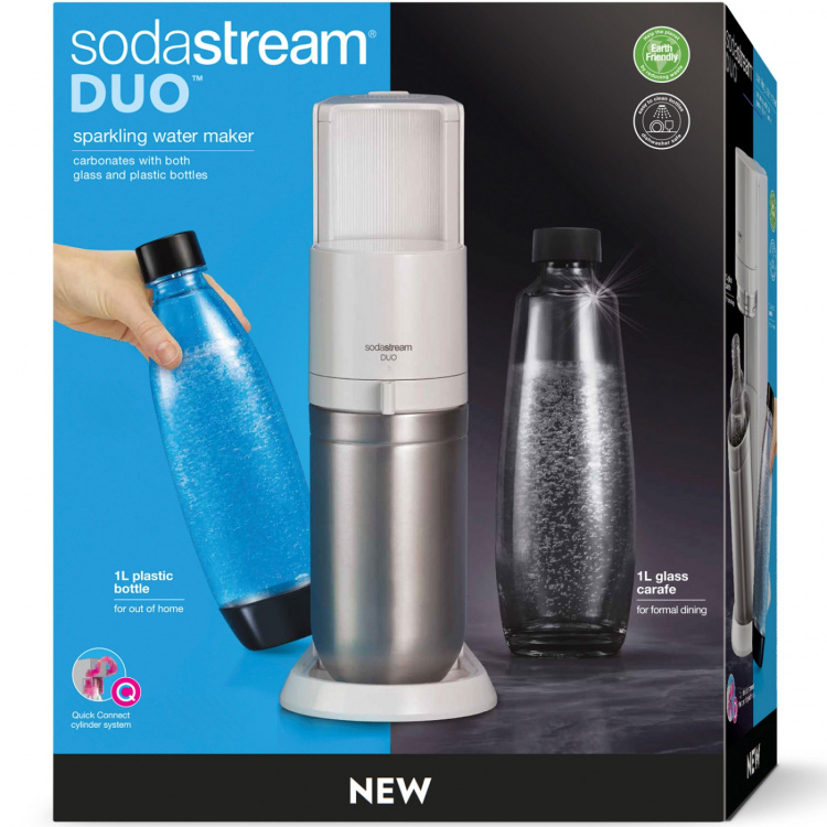 Sodastream Carbonator DUO White inkl. 1x glassflaske og 1x plastflaske Sodastream Carbonator DUO White inkl. 1x glassflaske og 1x plastflaske