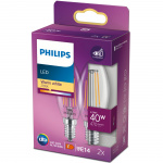 Philips 2-pakning LED E14 Crown 4,3W (40W) klar 470lm Philips 2-pakning LED E14 Crown 4,3W (40W) klar 470lm