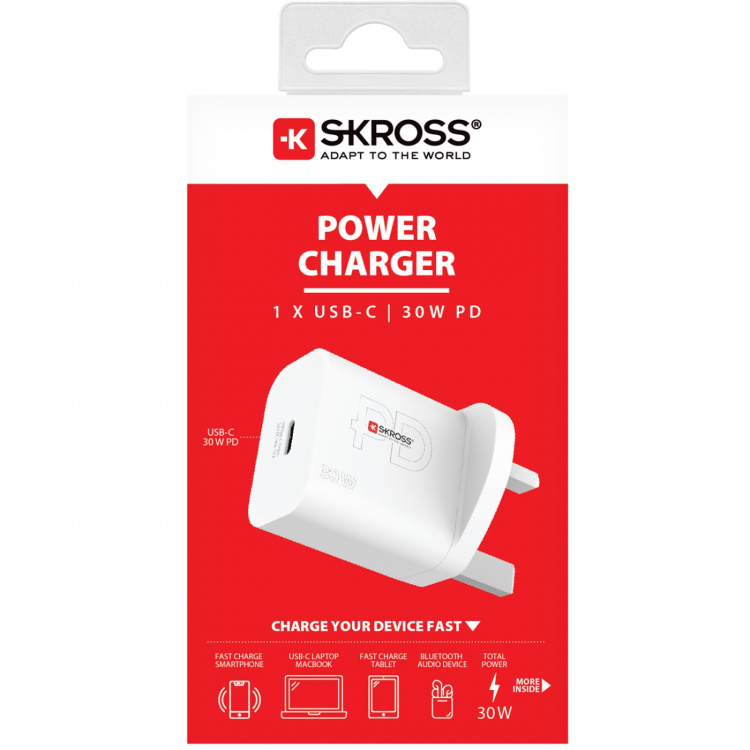 SKROSS Strømlader UK 1xUSB-C PD 30W