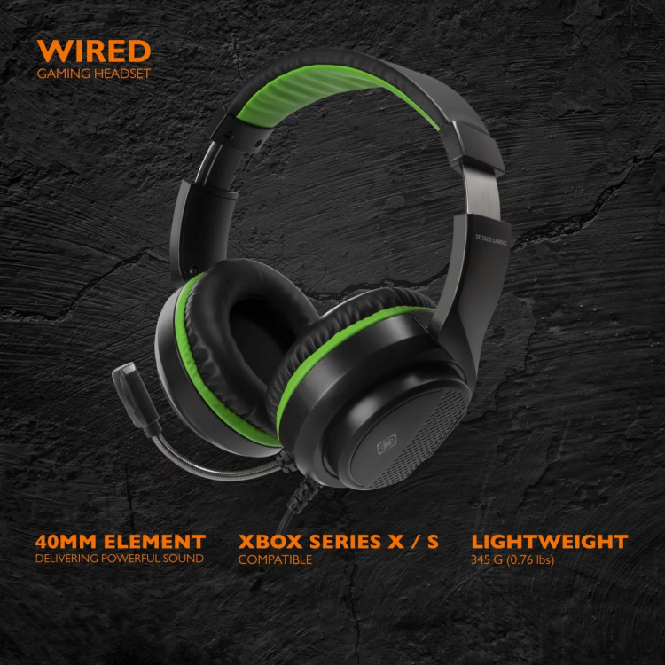 DELTACO GAMING Headset for XBOX Series X / S, 2m cable, 40mm element, black