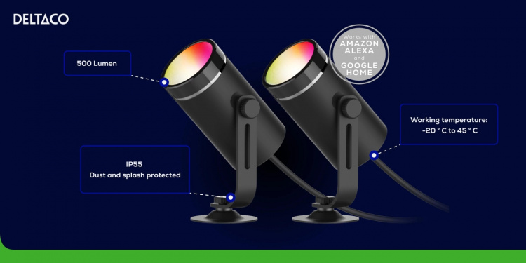 DELTACO SMART HOME Smart RGB-hagebelysning, svart