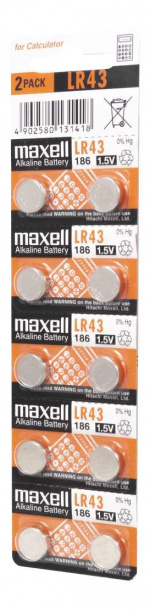 Maxell LR43 1,5 V alkalisk batteri, 10-pakning