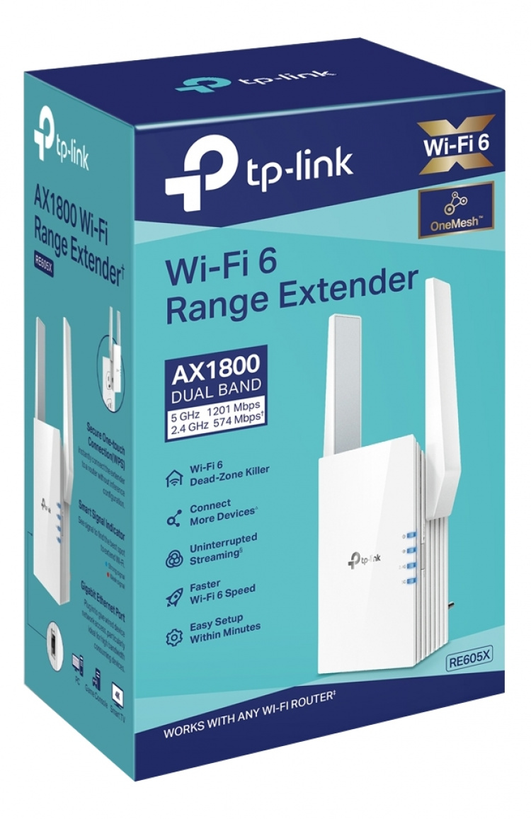 tplink RE605X AX1800 Wi-Fi-rekkeviddeforlenger, hvit