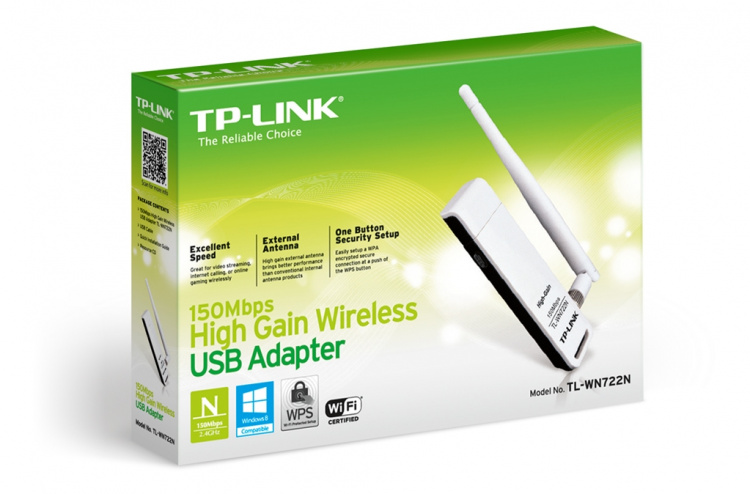 TP-LINK USB-adapter, 150 Mbps, 802.11n, ekstern antenne