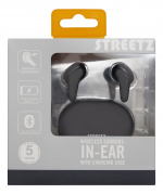STREETZ True Wireless Stereo in-ear, dual earbuds, charge case, black